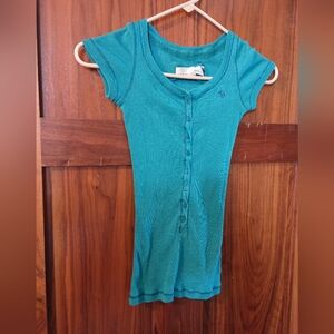 Y2k Vintage Abercrombie & Fitch Turquoise Ribbed Button-Up Tee